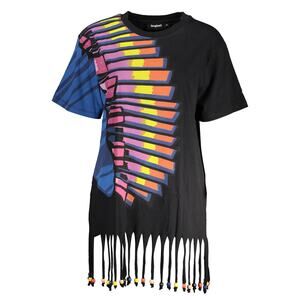 Desigual Chic Black Contrasting Print Dress with Logo Detail L